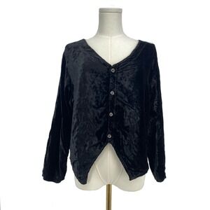 Vintage 90s CP SHADES Black Crushed Velvet Long Sleeve Top Whimsigoth Witchy